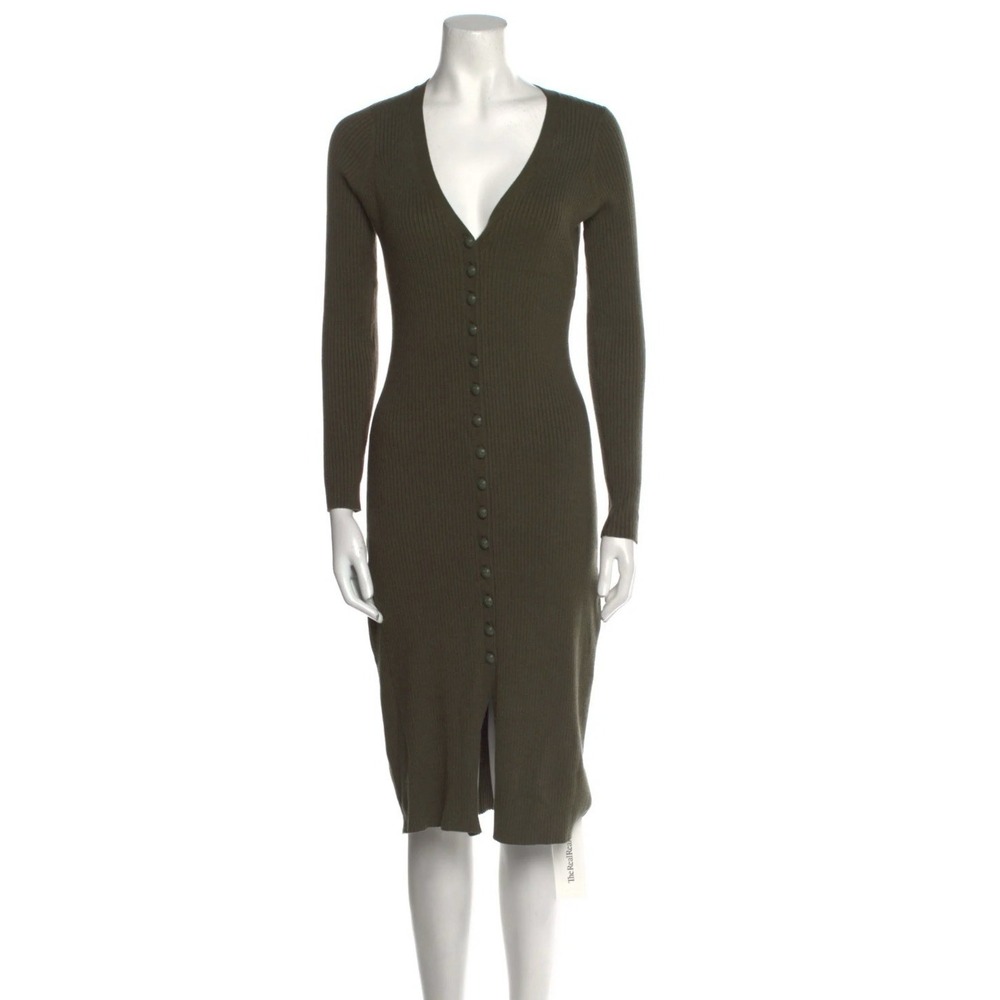 L'Agence Maci Button Duster Cardigan Ribbed Sweater Dress‎ in ivy green Size XL